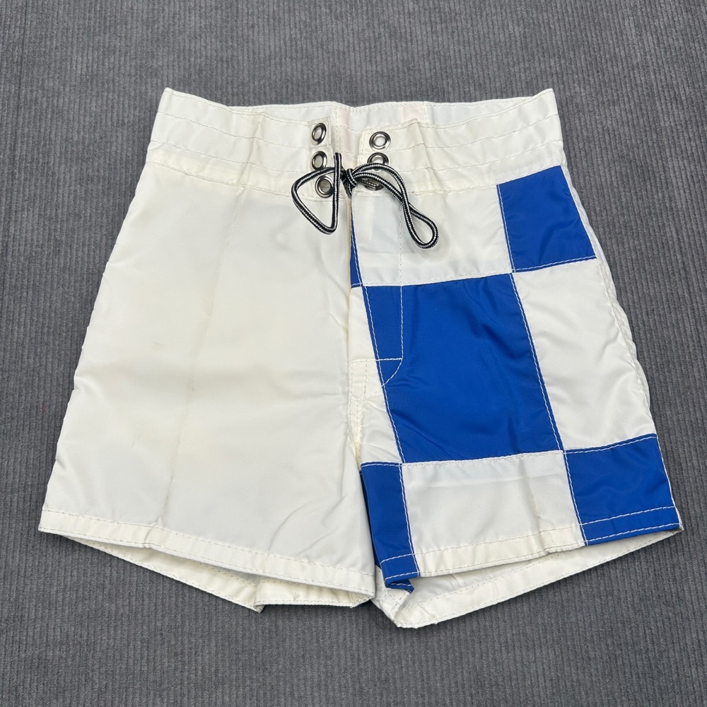 Birdwell Beach Britches Board y2k Shorts White Blue Checkered Surf Trunks Sz 21